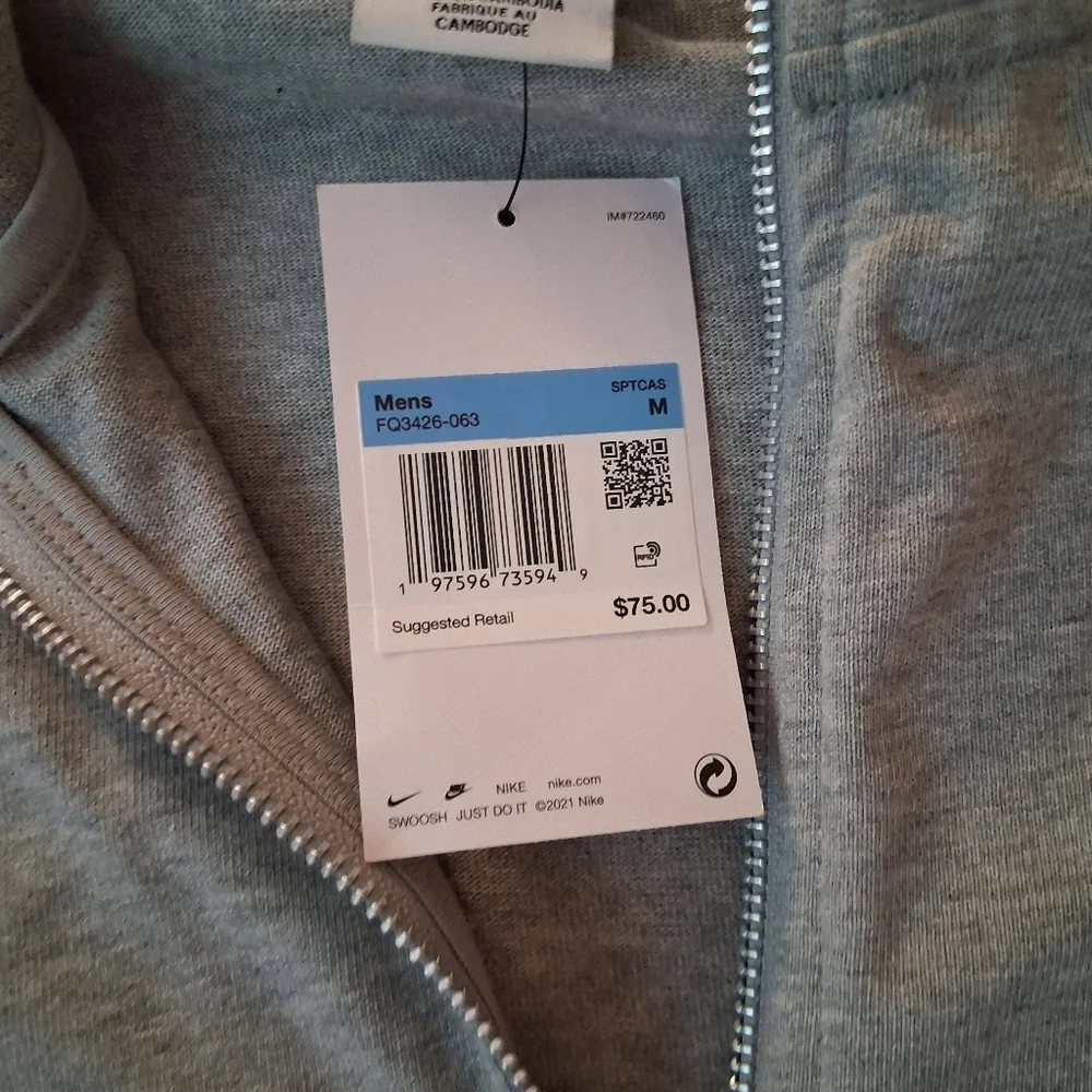 Nike Sportswear Club Full Zip Sweatshirt Mens Grey FQ3426-063